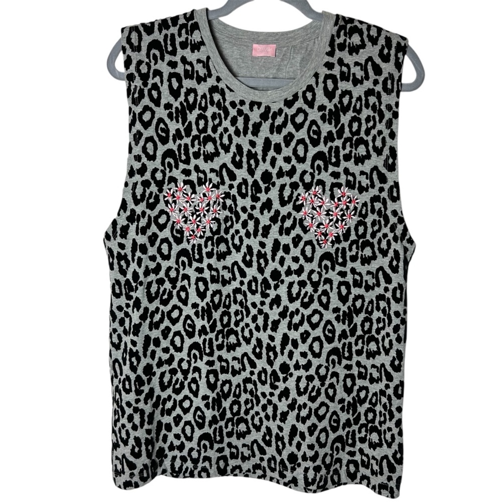 Giamba Paris Velvet Animal Print & Embroidered Heart Sleeveless Top